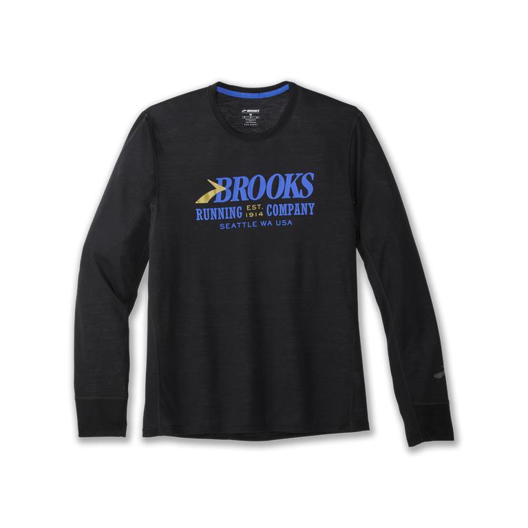 Brooks Distance Graphic Men's Long Sleeve Running Shirt - Black/Blue/gold/Heritage (92678-DRZE)